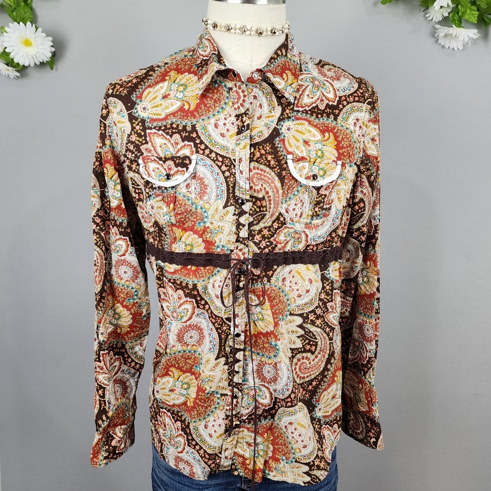AdiktD Shirt Paisley Button Up Womens Sz XL